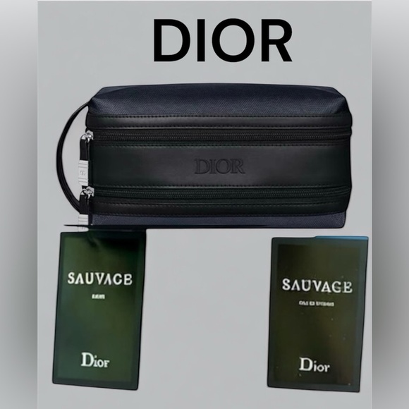 DIOR MEN'S BLUE & BLACK DOUBLE ZIP COSMETIC TROUSSE POUCH TOILETRYBAG